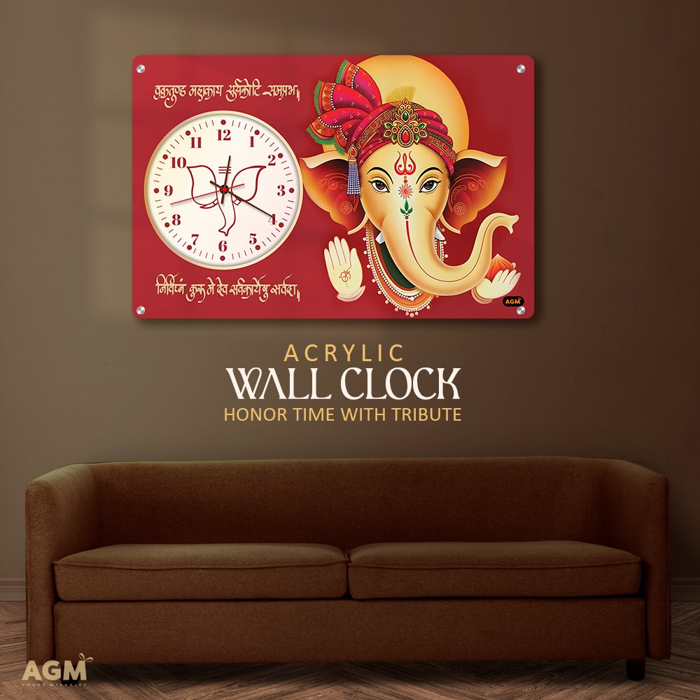 Wall Decor Clock - Time Meets Serenity - Lora Ganesha - Warm Red - Image 2