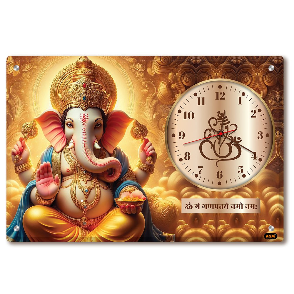 Wall Decor Clock - Time Meets Serenity - Lora Ganesha - Glowing Golden - Image 2