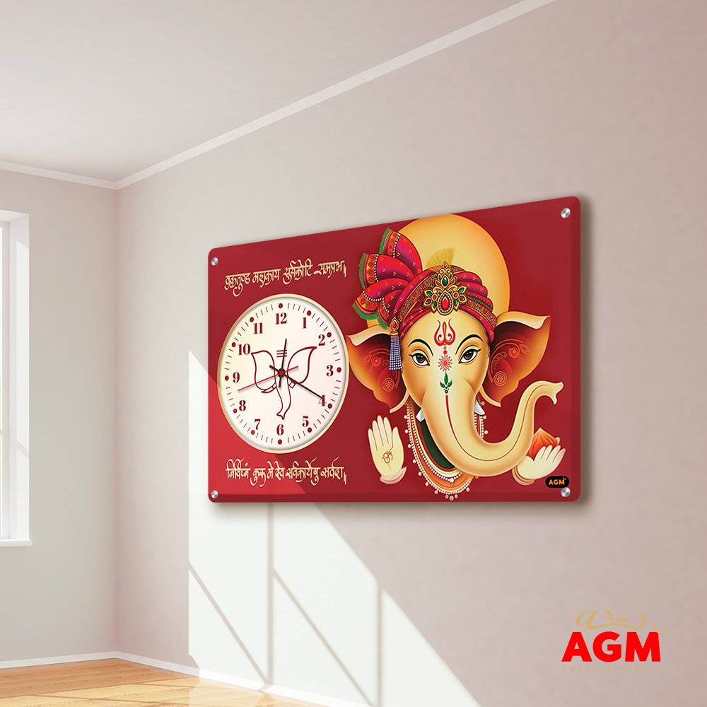 Wall Decor Clock - Time Meets Serenity - Lora Ganesha - Warm Red