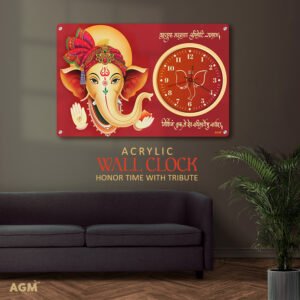 Wall Decor Clock - Time Meets Serenity - Lora Ganesha - Fiery Red