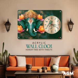 Wall Decor Clock - Time Meets Serenity - Lora Ganesha - Bottle Green