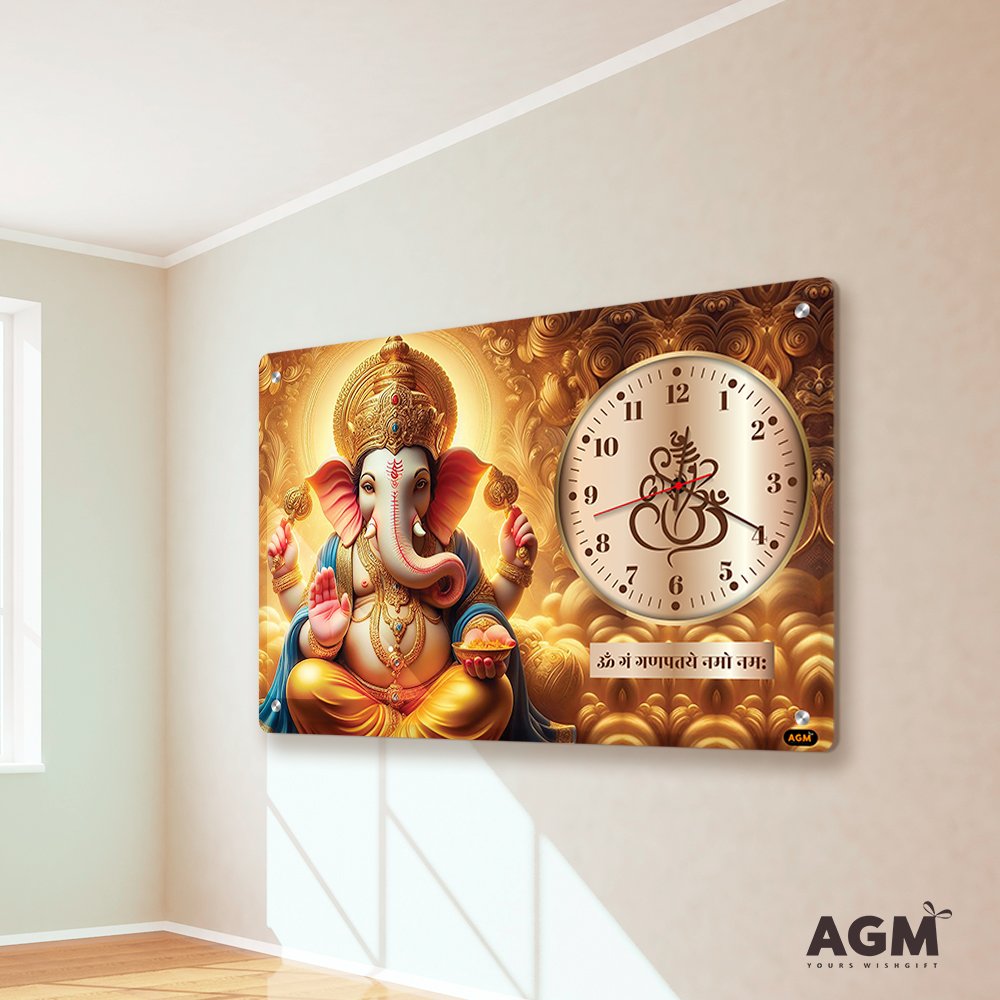 Wall Decor Clock - Time Meets Serenity - Lora Ganesha - Glowing Golden - Image 3