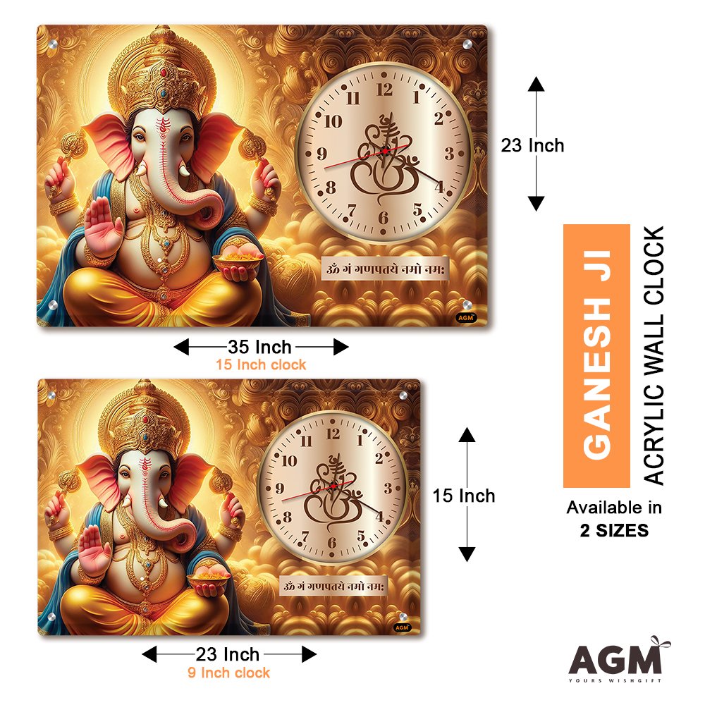 Wall Decor Clock - Time Meets Serenity - Lora Ganesha - Glowing Golden - Image 4